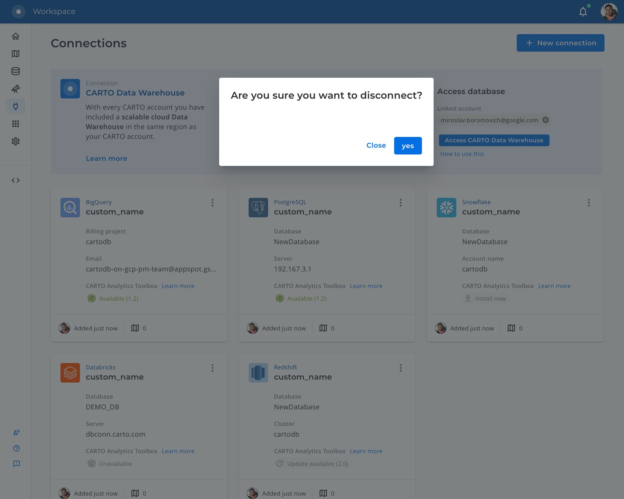 Confirmation dialog to disconnect access